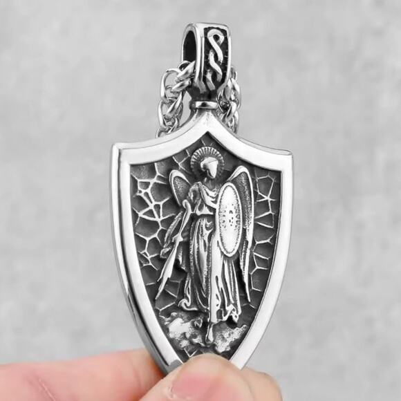 Archangel St Michael Pendant Necklace Protect Us birthday Valentine's Catholic - Picture 4 of 6